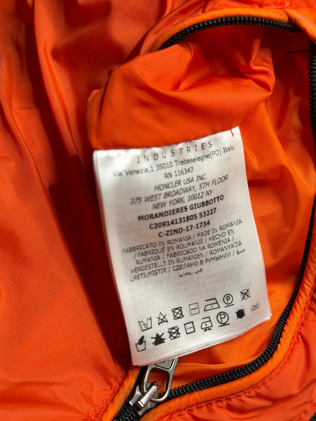 Moncler Morainderes Orange Down Jacket Size 1 / S